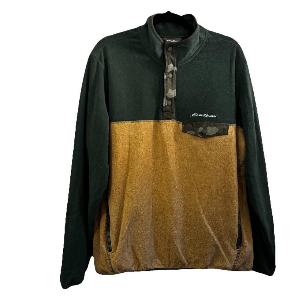 Eddie Bauer Chutes T Snap Green And Brown Pullover Fleece Men Size Large